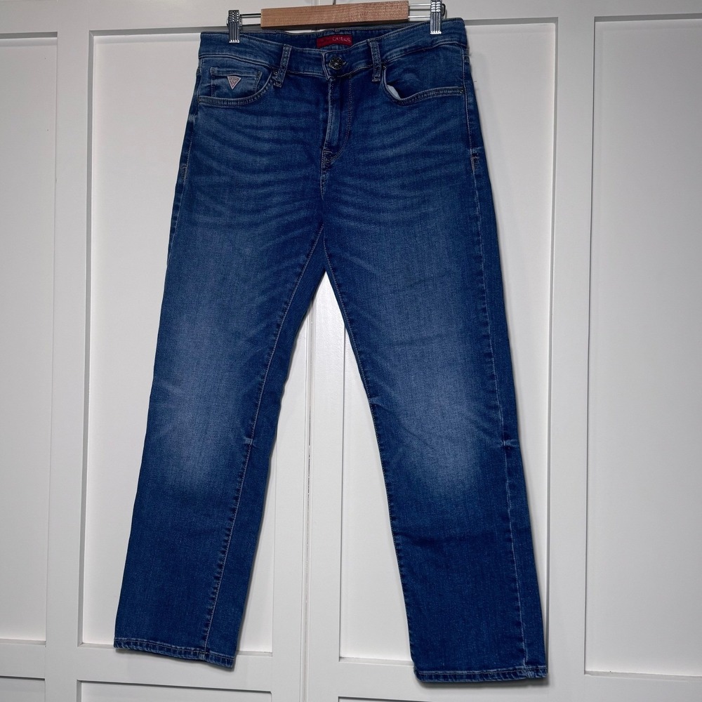 Guess Lincoln Slim Straight Mens 32 Jeans Medium Wash Blue Stretch T4BJ17 D5MV0